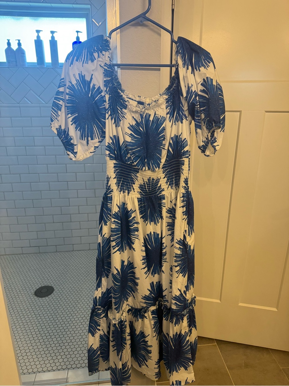 Cara Cara White Dress with Bold Navy Floral Print